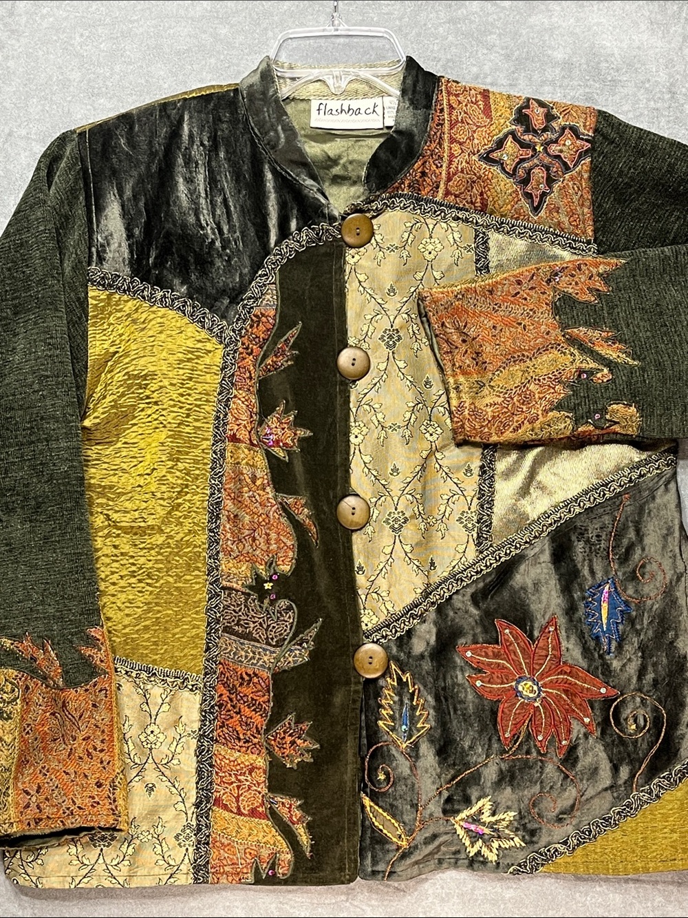 Flashback Patchwork Embroidered Velvet Jacket Womens M Boho Artsy India